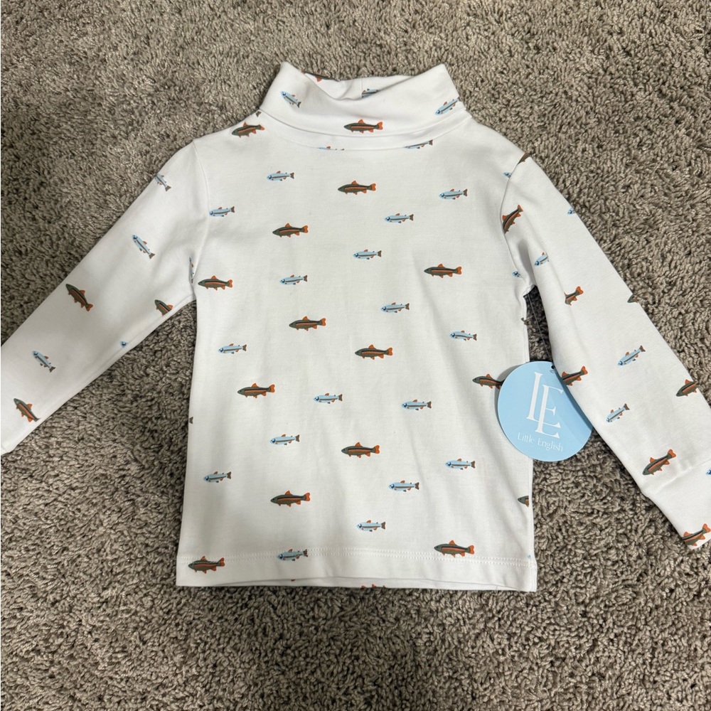 NWT Little English printed fish turtleneck 3T